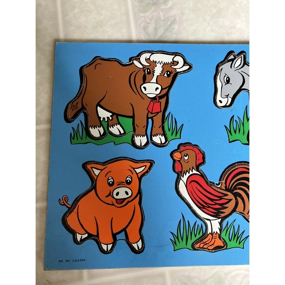 Connor Toy Wood Puzzles: 8406-4 Farm Yard Animals 5 piece vintage puzzle